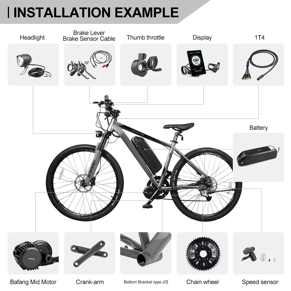 Bafang 48V 1000W BBSHD BBS03 Mid Drive Motor Electric Fat Bike Conversion Kit With Import 20Ah 960Wh Battery 68MM 100MM 120MM