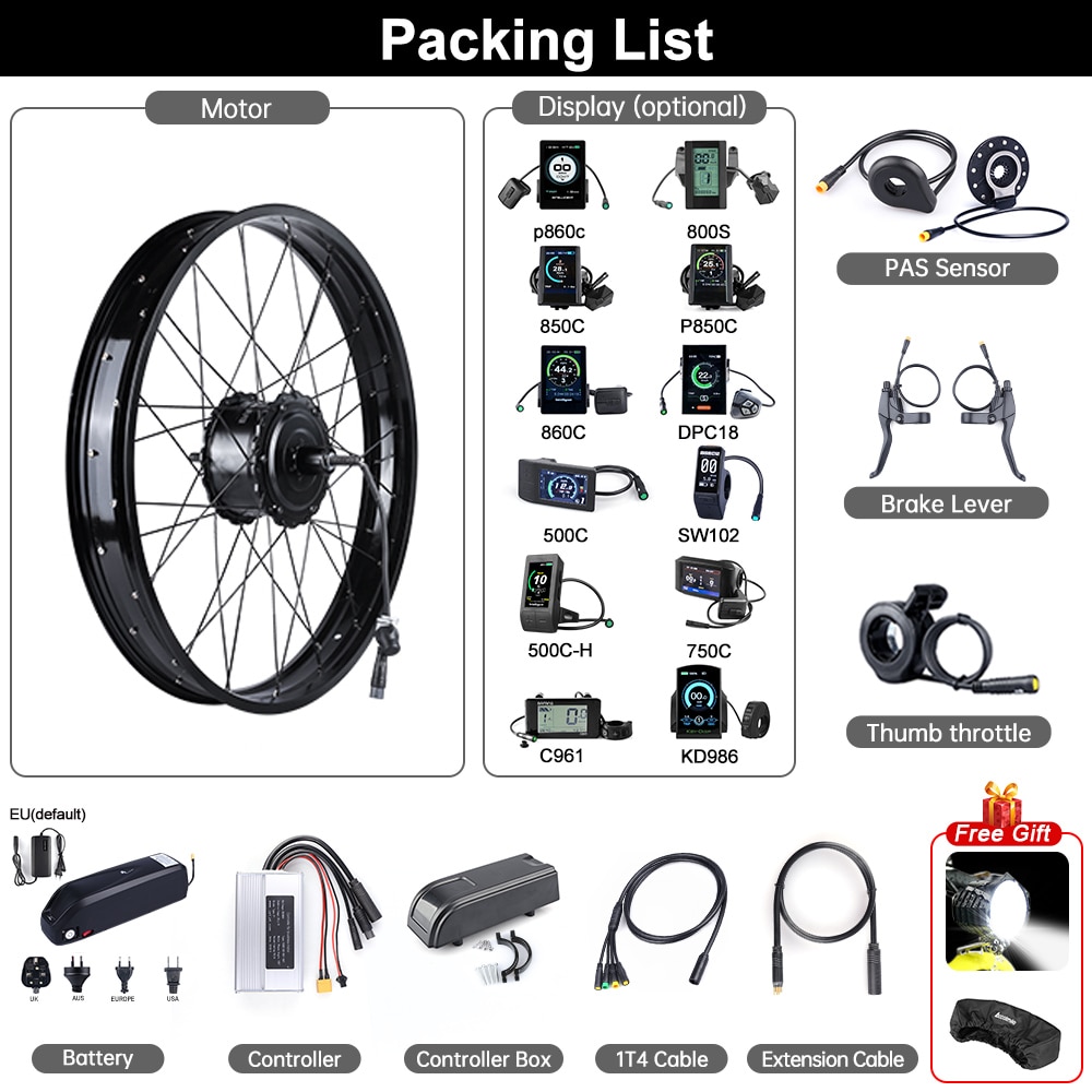 Electric Fat Bike Rear Wheel Kit 48V 750W 4.0 Tyre Brushless Hub Motor Bicycle Conversion with 20Ah 19.2Ah Import Battery Pack